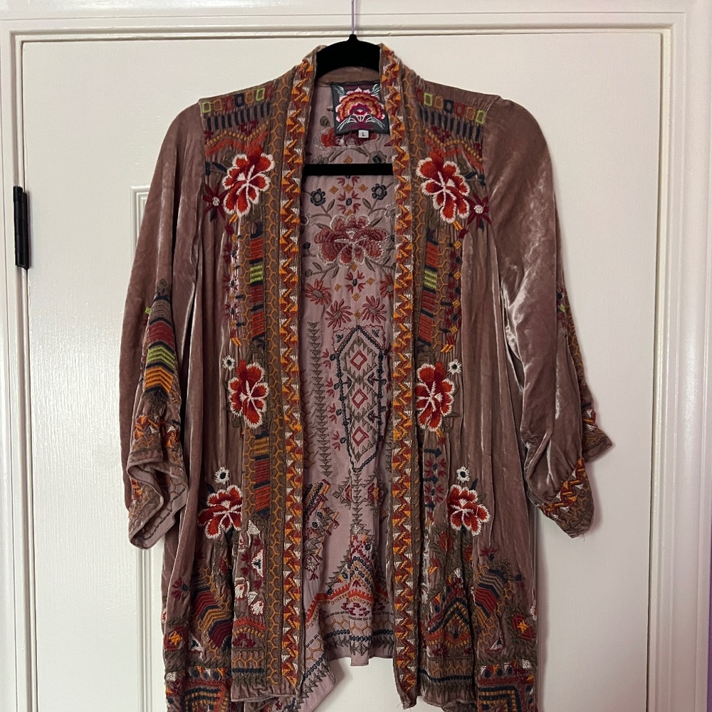 Johnny Was Velvet Bohemian Cardigan L